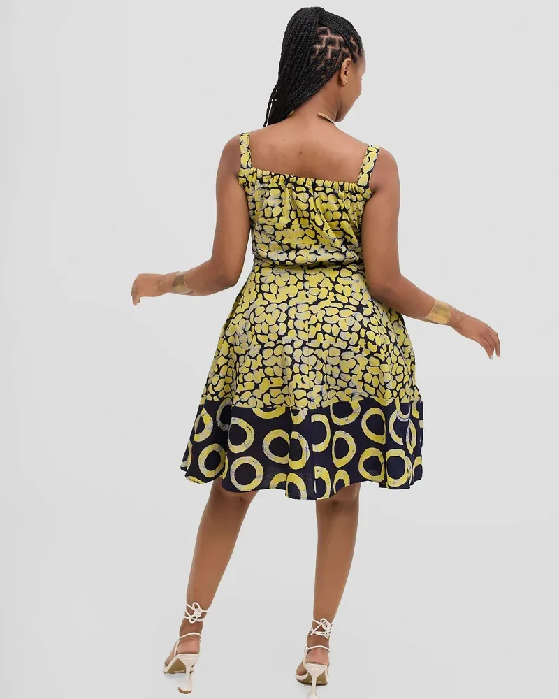 Frenzy Printed Nuru Corset Skater Dress - Yellow view 3